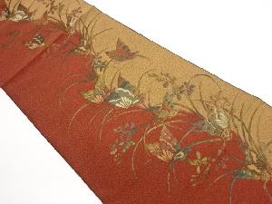 本場筑前博多ふくれ織曲線に草花・蝶模様織出し名古屋帯